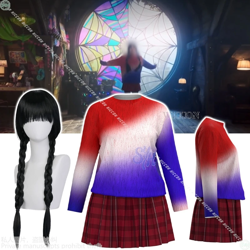 2025 أنيمي فيلم يوم زي الهالوين التأثيري الأحمر الأزرق التدرج سترة قوس قزح Harajuku Jirai Kei لوليتا فستان