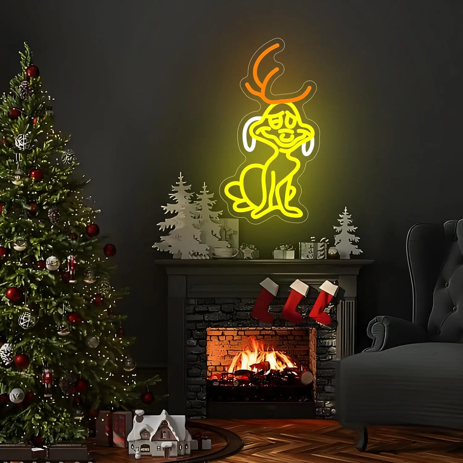 Cartoon Dog Christmas LED Neon Sign for Wall Decor Home Party Neon Dog Decor Xmas Gift Holiday Dimmable Switch for Windows Room