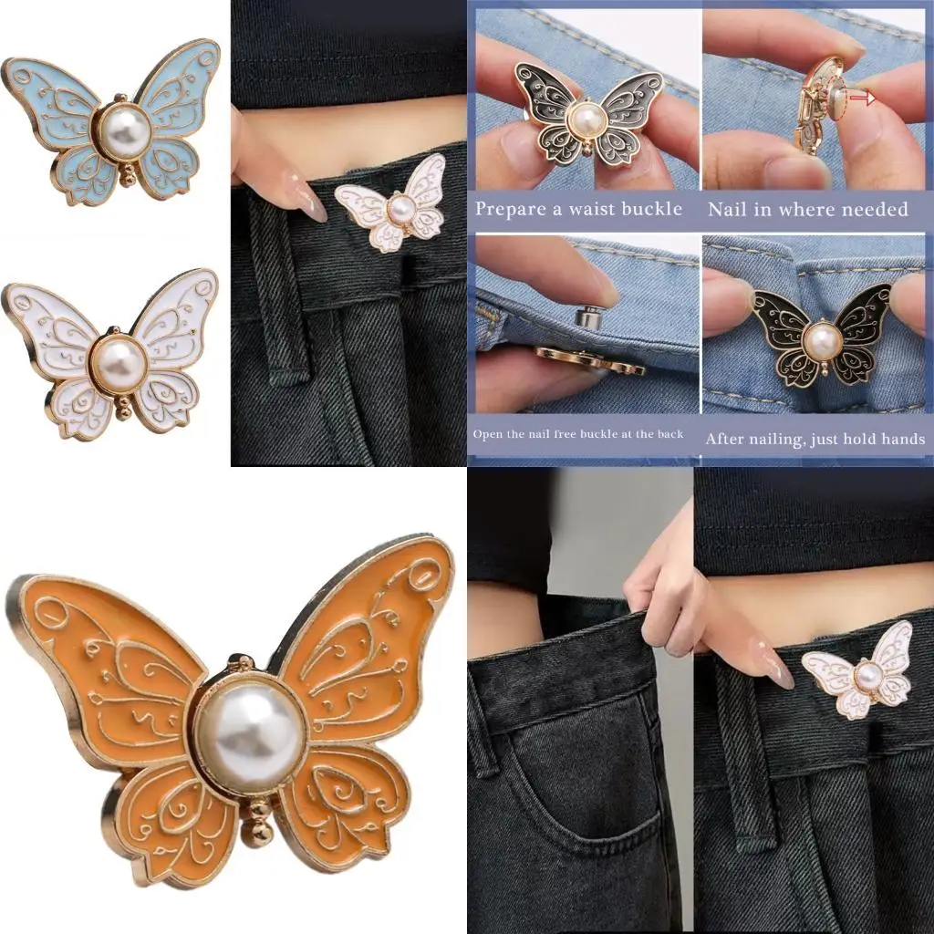 

R66A 1/6 Pcs Button Pins Jeans Waist Buckles Detachable Pants Waist Tightener Jeans Button Pins Butterfly Waist Buckles