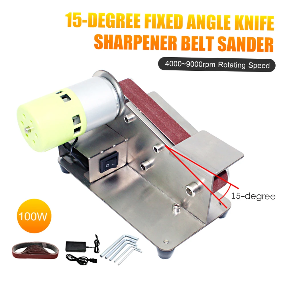 Grinder 15degree Fixed Angle Knife Sharpener Belt Sander 7 Level Adjustable Polisher Polishing Machine with 10pcs Sanding Belts