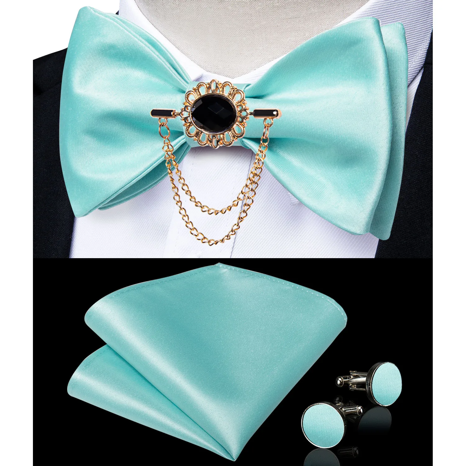 Exqusite männer Selbst-krawatte Bowties Hochzeit Krawatten Für Mann Zubehör Manschettenknöpfe Hanky Brosche Set Rot Schwarz Gelb blau Bowtie – Detail 22