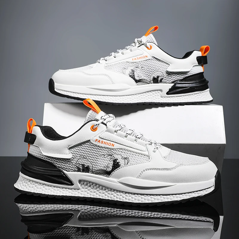 

Мужские туфли для доски, новинка 2025 года, дышащие сетчатые уличные нескользящие кроссовки на плоской подошве, уличные походные модные кроссовки для бега для мужчин