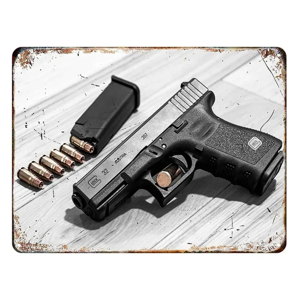 HD Metal Tin Sign Vintage Firearm Wall Decor Retro Pistol Revolver Gun Sign for Man Cave Gun Room Bar Home Decor