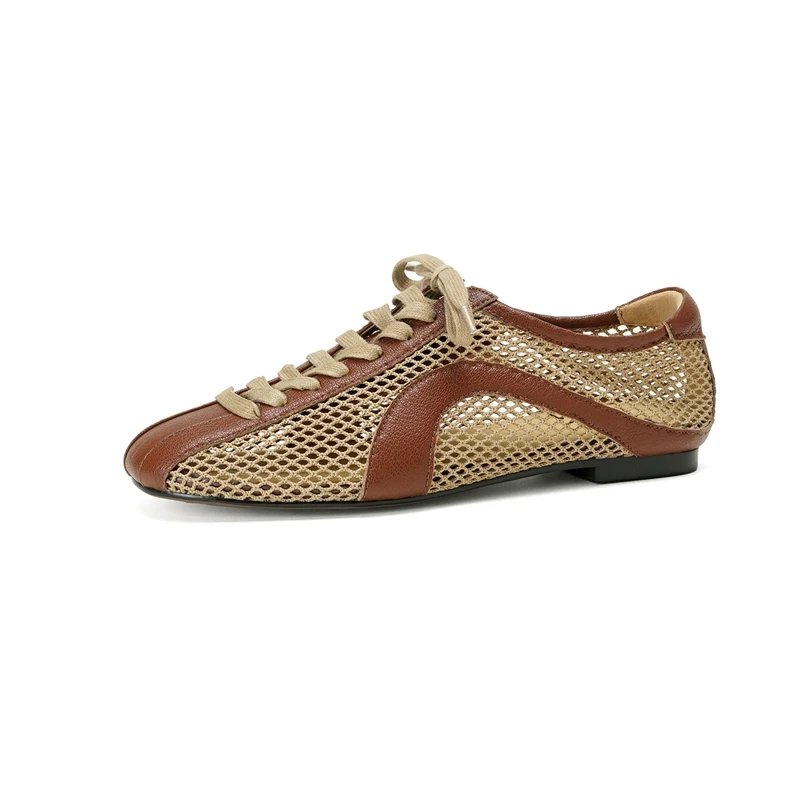 

2026 Summer New Women's Shoes Mesh Casual Training Shoes Retro Fashion Lace Comfortable Breathable Lace Up Flat Ladies Shoes