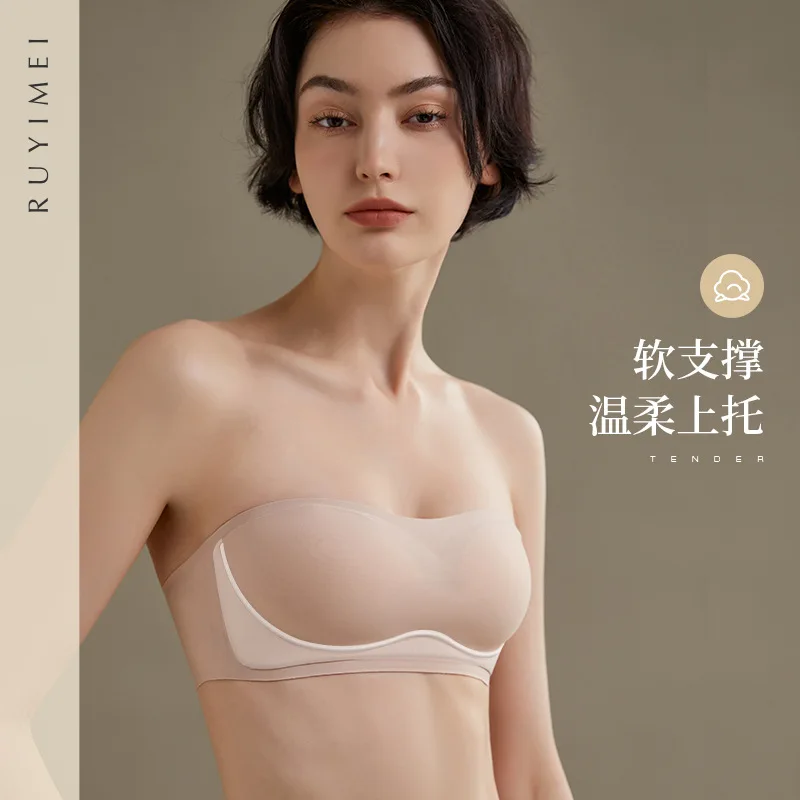 

Non-slip strapless 3D Jelly Soft Support Bra Half cup push-up top bra No slip top bra