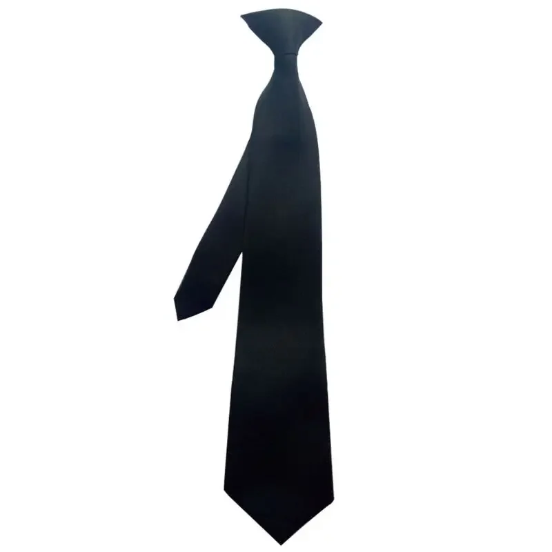 50x8cm Mens Uniform Solid Black Color Imitation Silk Clip-On Pre-Tied Neck Ties for Police Security Wedding Funeral Wholesale