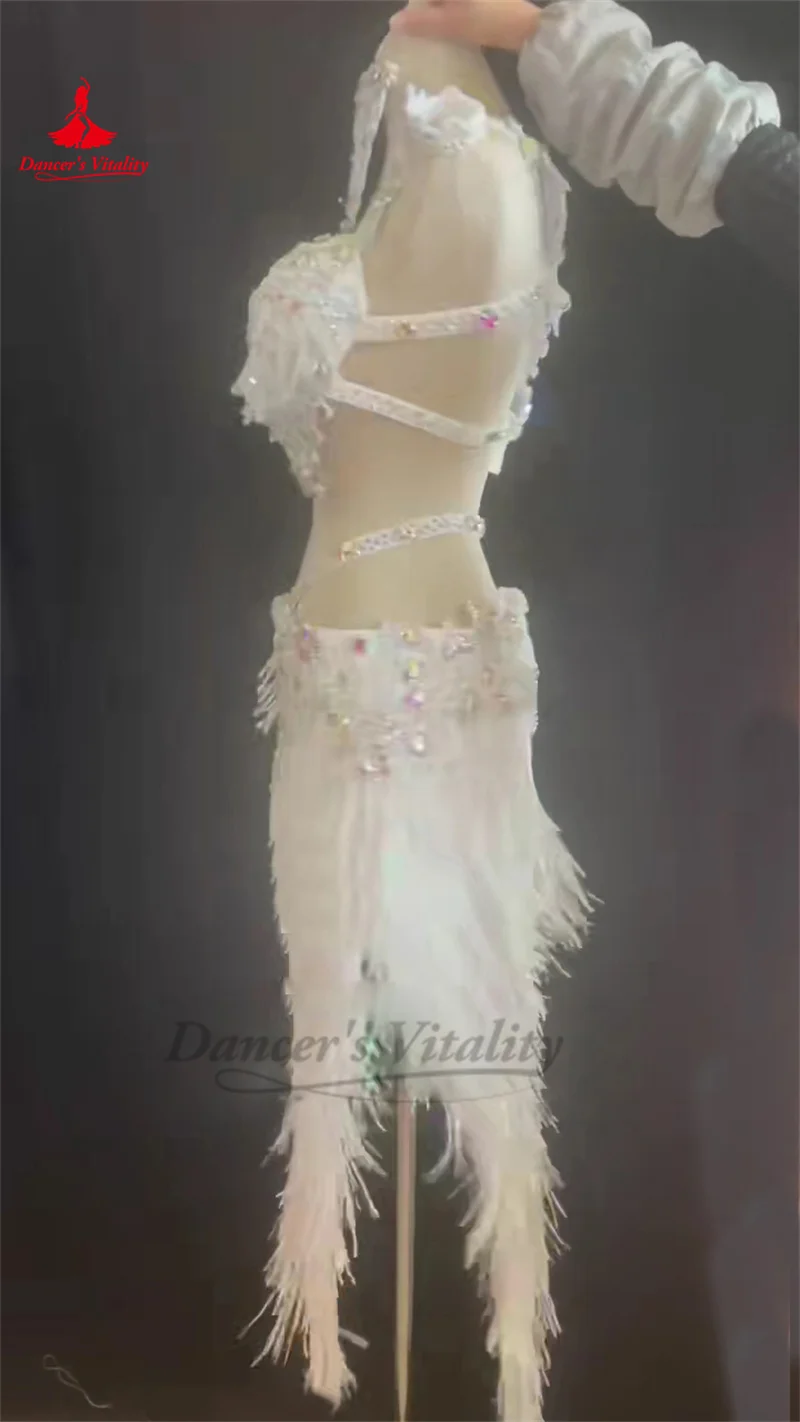 Conjunto de traje de danza del vientre para mujer y niño, ropa de Baile Oriental, sujetador con piedras, borla y falda larga