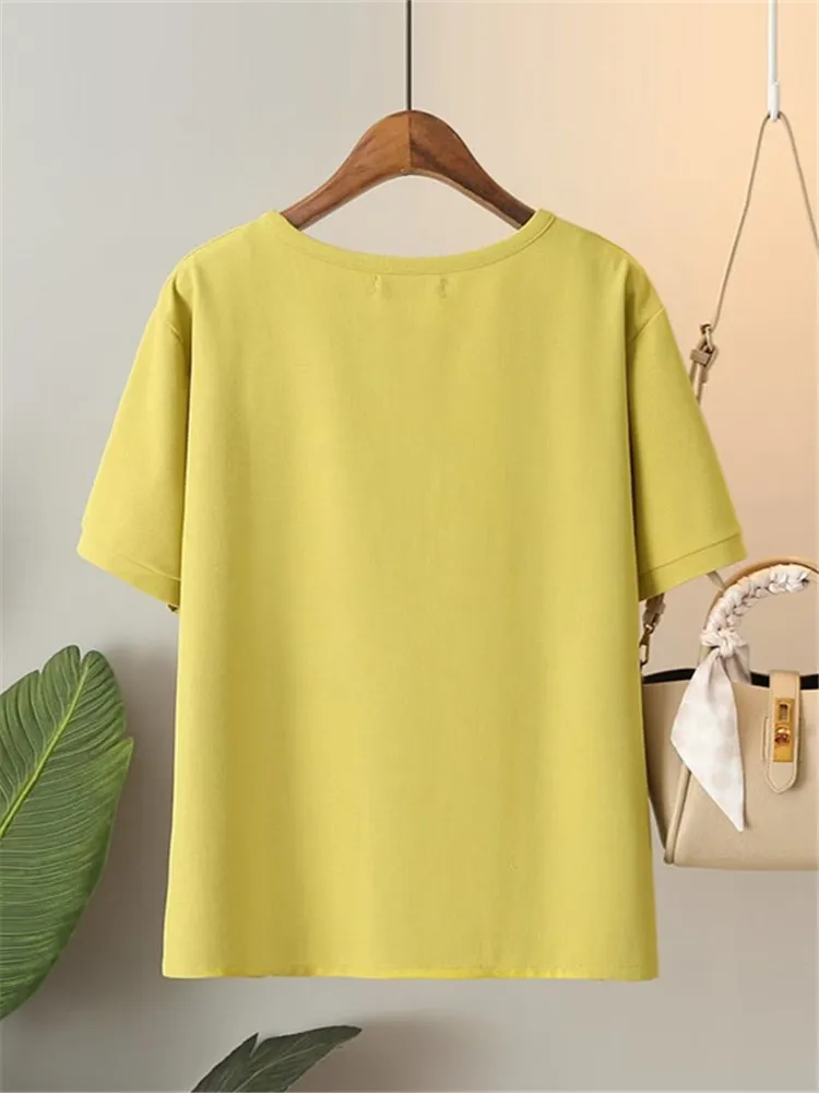 Plus Size Women's Short Sleeve T-Shirt Basic Solid-Knit Waffle Stretch Crewneck T-Shirt Summer Simple Style Short-Sleeved Tops