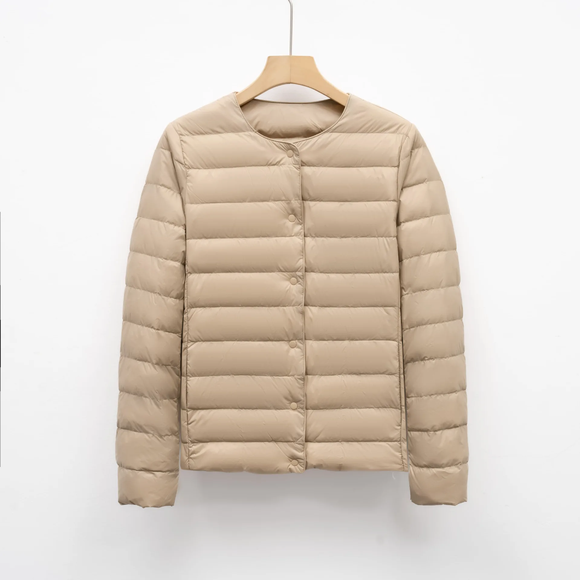 

Warm White Down Jacket Solid Color Long Sleeve With Lining Outwear Lightweight Women's Short Sleeve Round-Neck Down Coat