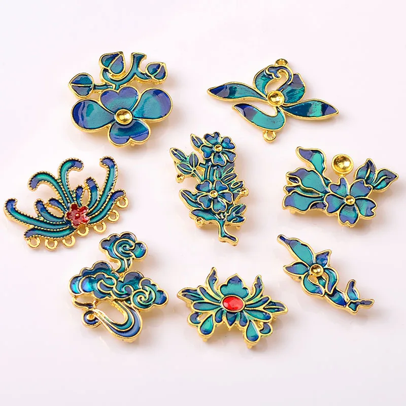 A variety of new alloy accessories pendant dripping oil imitation burnt blue cloisonne alloy DIY antique hairpin accessories