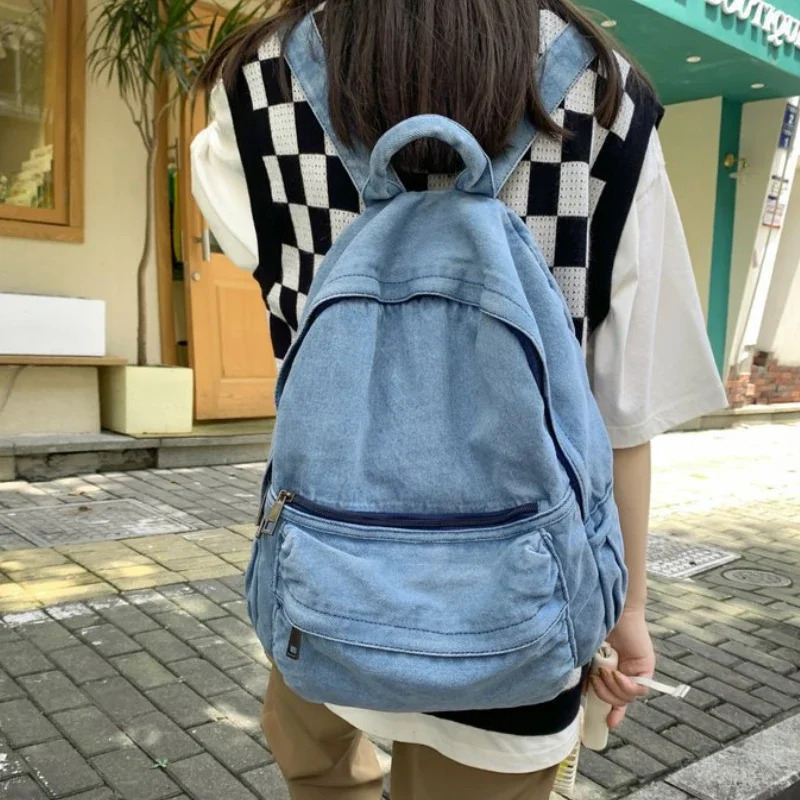 New Gray Denim Backpack Women's Leisure Travel Outing Shoulder Bag Female Fashion Schoolbags Suitable For Boys And Girls Mochila