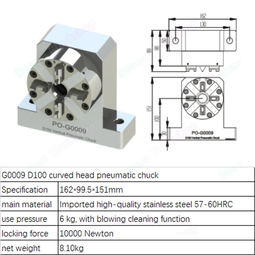 D100 Curved Head Pneumatic Chuck for EDM Spark Machine Electrode Clamping Precision CNC Engraving Chuck Apply to ER/3R Interface