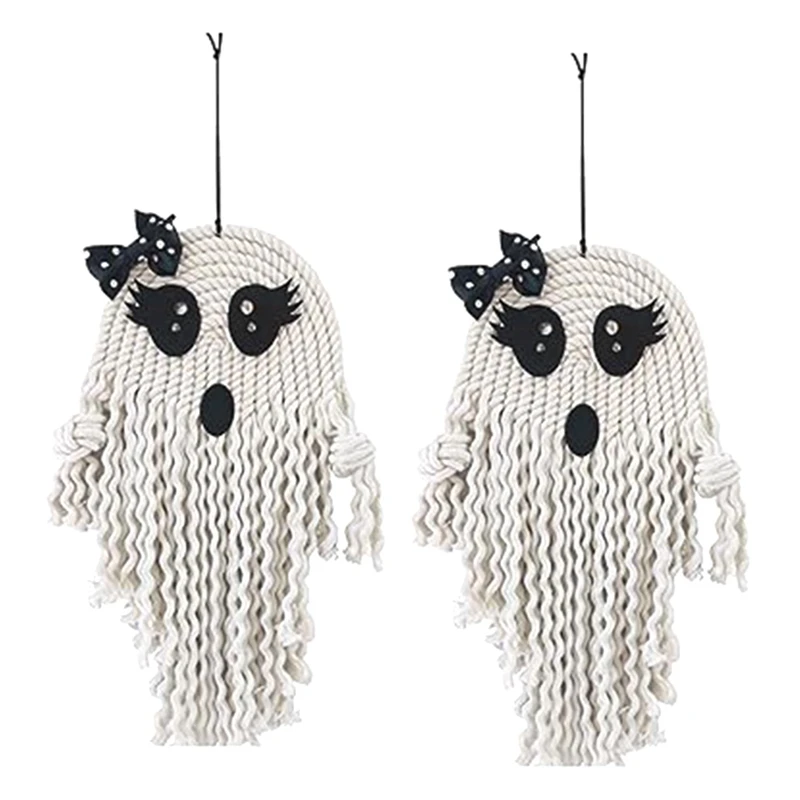 2 PCS Halloween Scary Decorations White Cotton Halloween Tree Hanging Skeleton Windsock Pendant