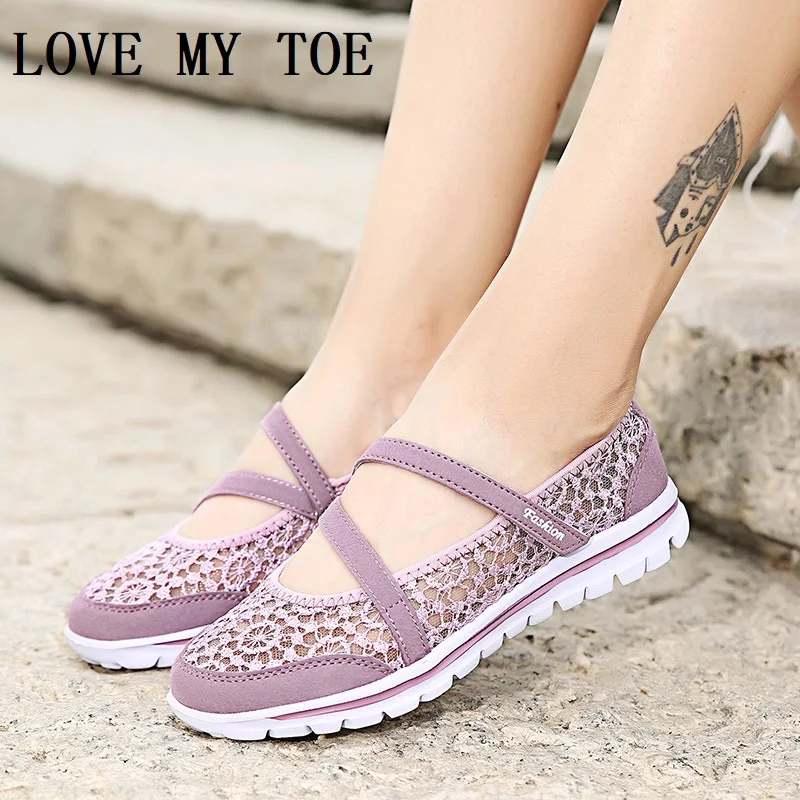 Shoes Woman 2024 Trend New Summer Casual Floral Lace Mesh Light Soft Breathable Women Shoes Sneakers Mother Flats Platform Sport