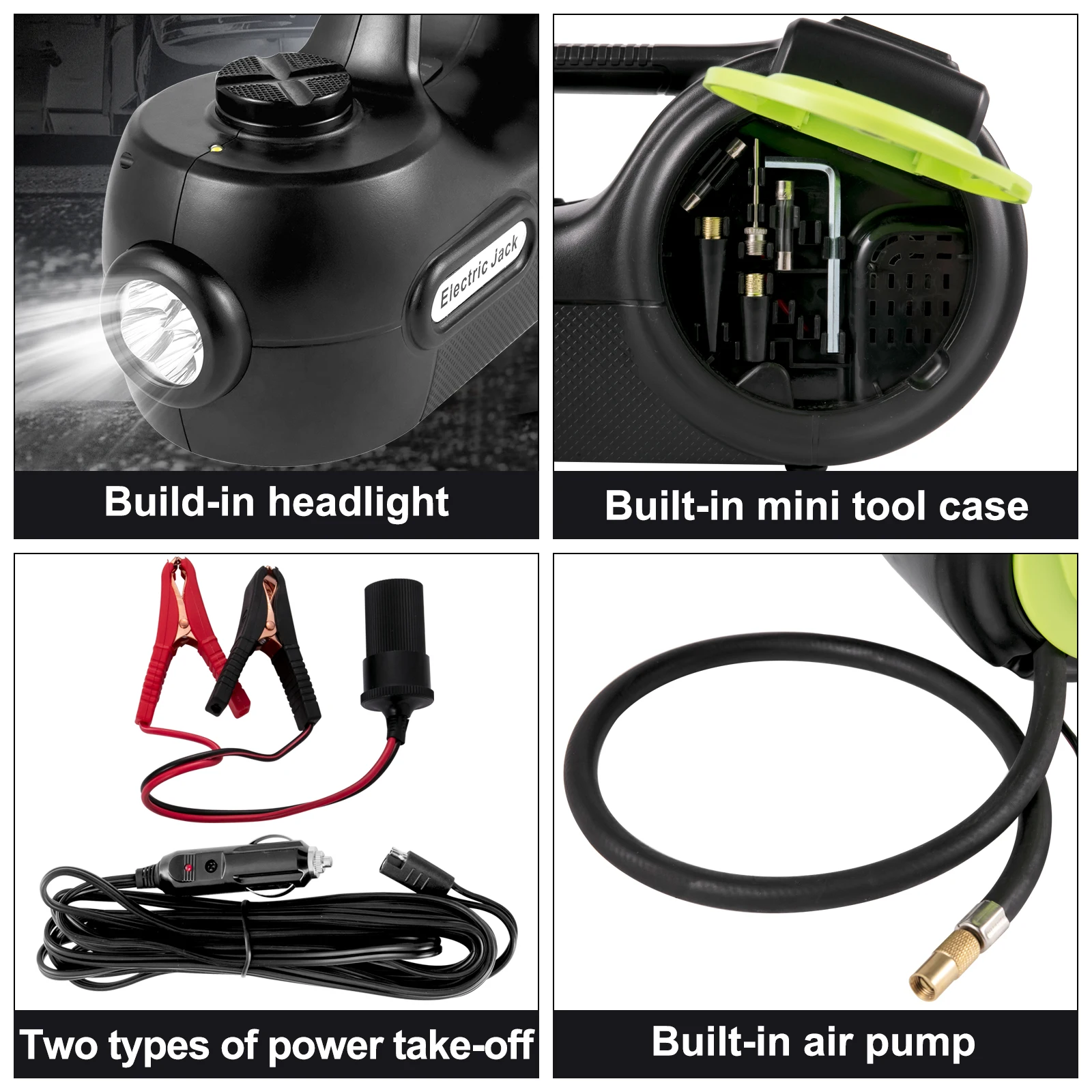 SucceBuy 4-in-1電動カー ジャッキ 12V 5T ポータブル油圧ジャッキ インパクトレンチ タイヤコンプレッサー リフティング LEDライト 車修理ツール