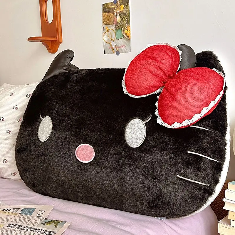 Bonito olá kitty travesseiro de pelúcia kawaii dupla face preto e branco kt gato dos desenhos animados almofada sofá cama presente macio para fãs decoração casa
