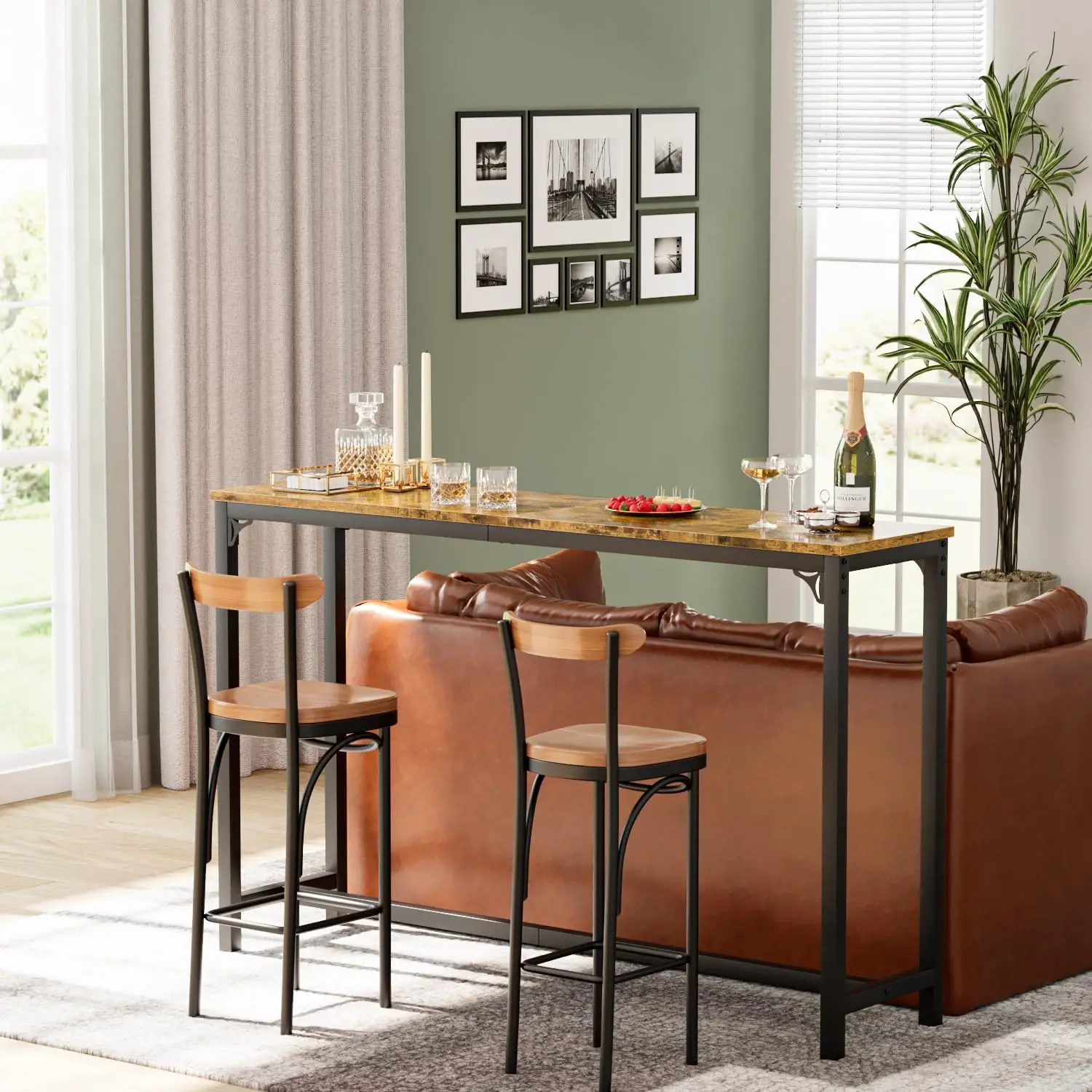 63" Bar  Height Pub Table, Counter Height Bar Table, Rectangular High Top Kitchen & Dining Counter Tables with Sturdy Legs & Eas