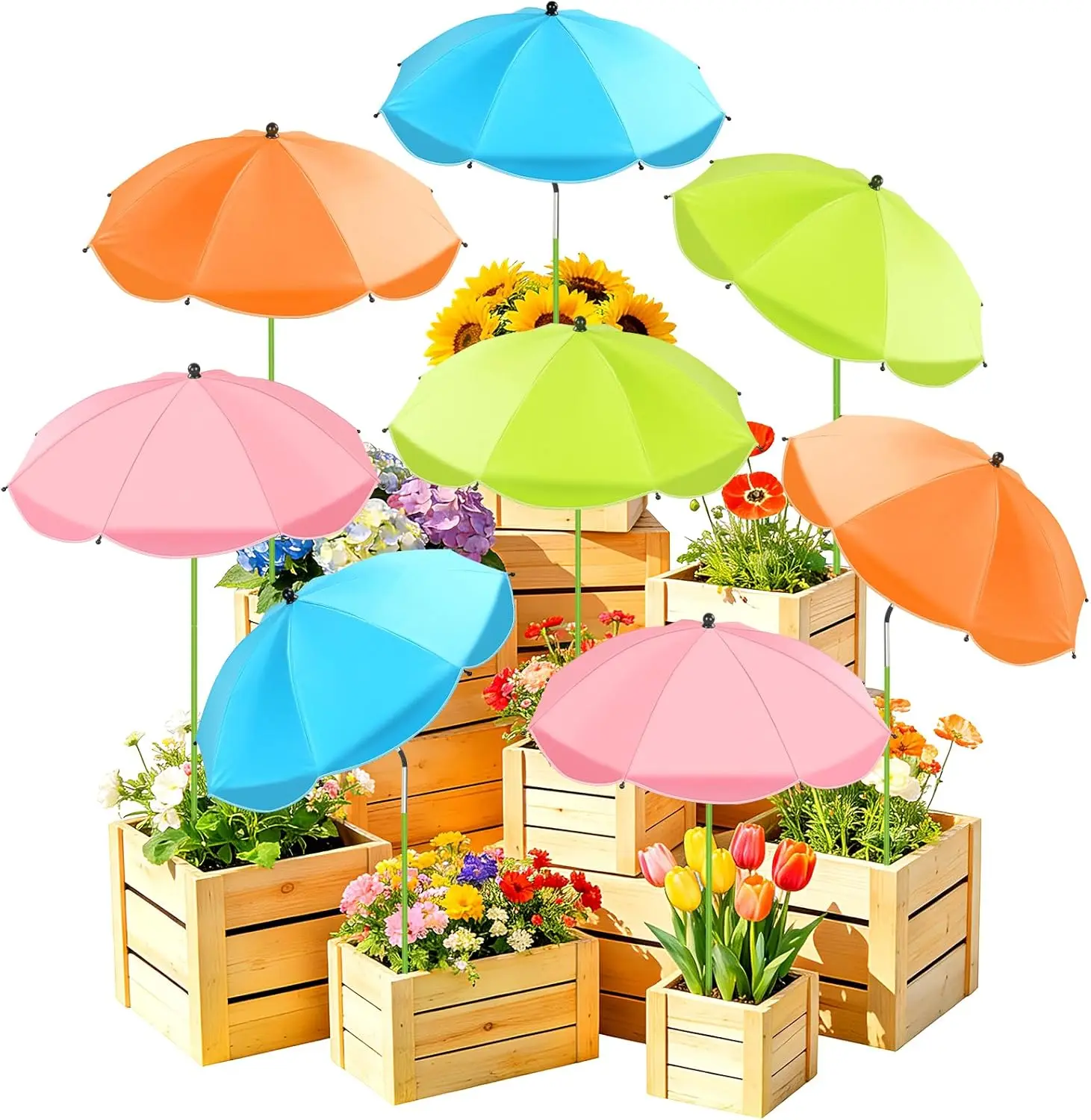 

26" Plant Umbrella for Outdoor Plants - Adjustable Angle, 43.4" Tall Sun Shade for Garden, Potted Plants - 8 Pack