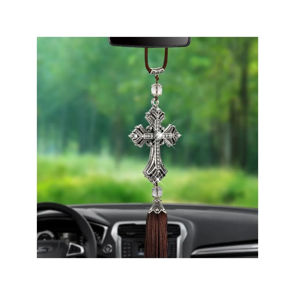 

New Car Universal Cross Pendant Creative Car Rearview Mirror Metal Pendant Car Decoration Retro