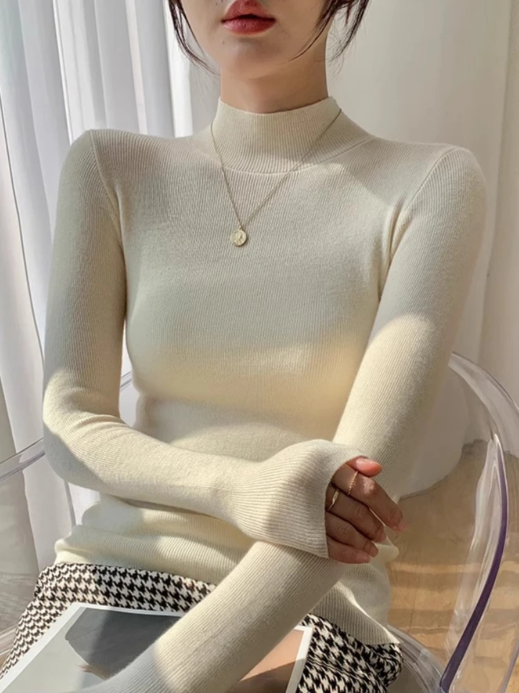 

2025 Autumn Winter Women Sweater Vintage Basic Solid Knitted Tops Casual Slim Turtleneck Pullovers Korean Simple Chic Sweater