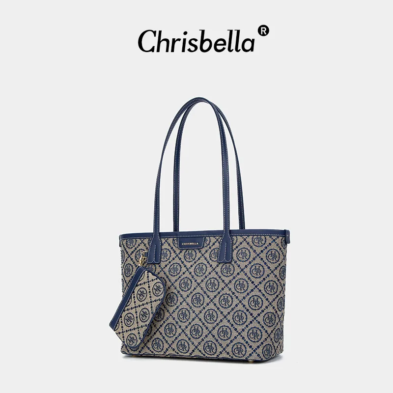 

CHRISBELLA Classic Monogram Large Capacity Canvas Tote Bag Women's Commuter Fashion Shoulder Bag Luxury Brand Bag Purse