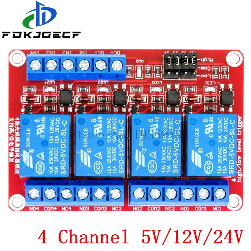 5V 12V 24V 4 Channel Relay Module Board Shield with optocoupler Support High and Low Level Trigger for Arduino