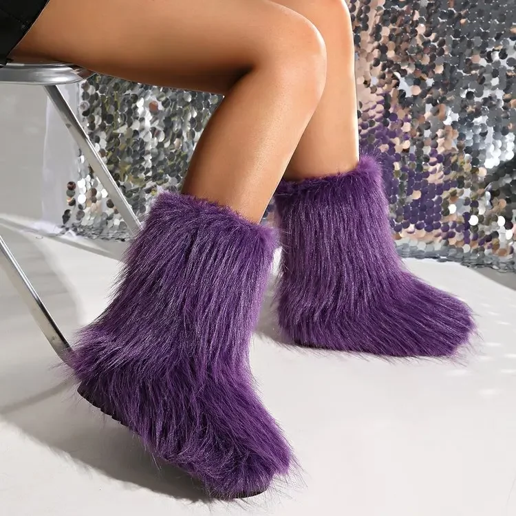 Nuevo Botas de nieve femeninas de piel de mapache de una pieza de piel de invierno, zapatos de piel, botas de pierna media para exteriores