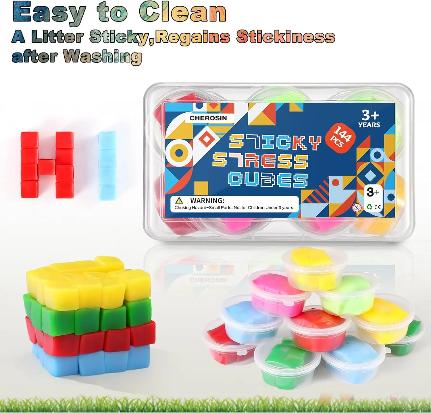 144PCS Sticky Stacking Cubes for Kids - Mini Squishy Cubes Sensory Toys for Toddler, Non Toxic Preschool Jelly Blocks for Buildi