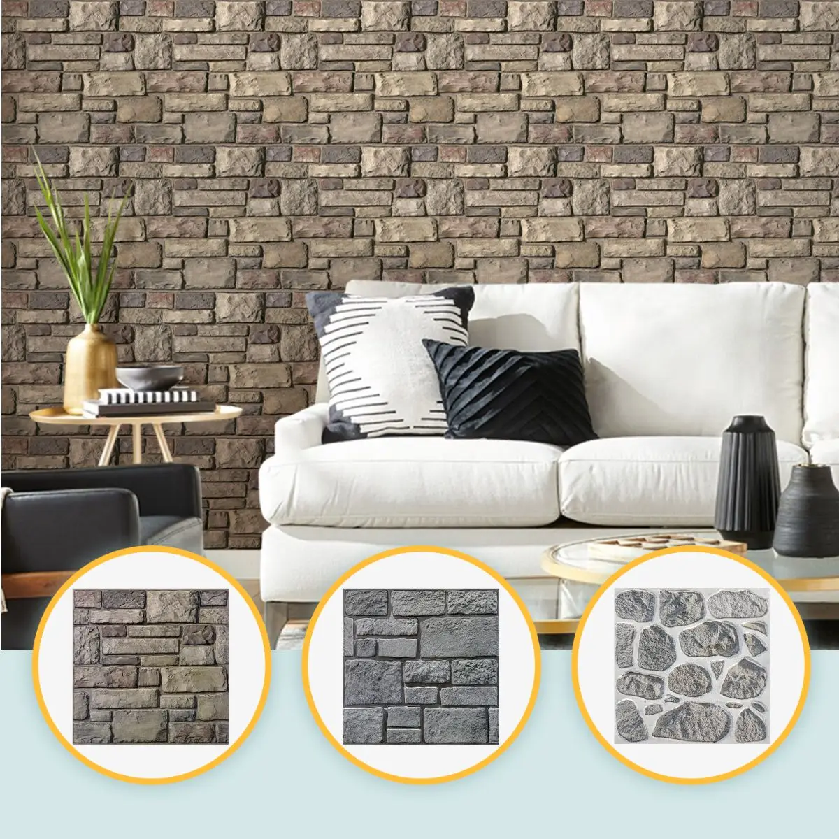 

10Pcs 3D Faux Stone Peel and Stick Wall Panels, Self Adhesive Wall Stickers, Matt, Water and Mold Resistant, Living Room Decor