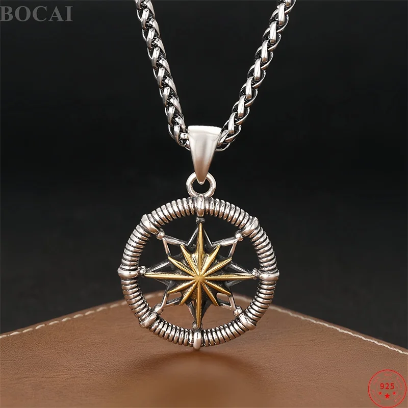 BOCAI New S925 Sterling Silver Charms Pendants for Men Women Antique Golden Sunflowers Charms Amulet Fine Choice Jewelry