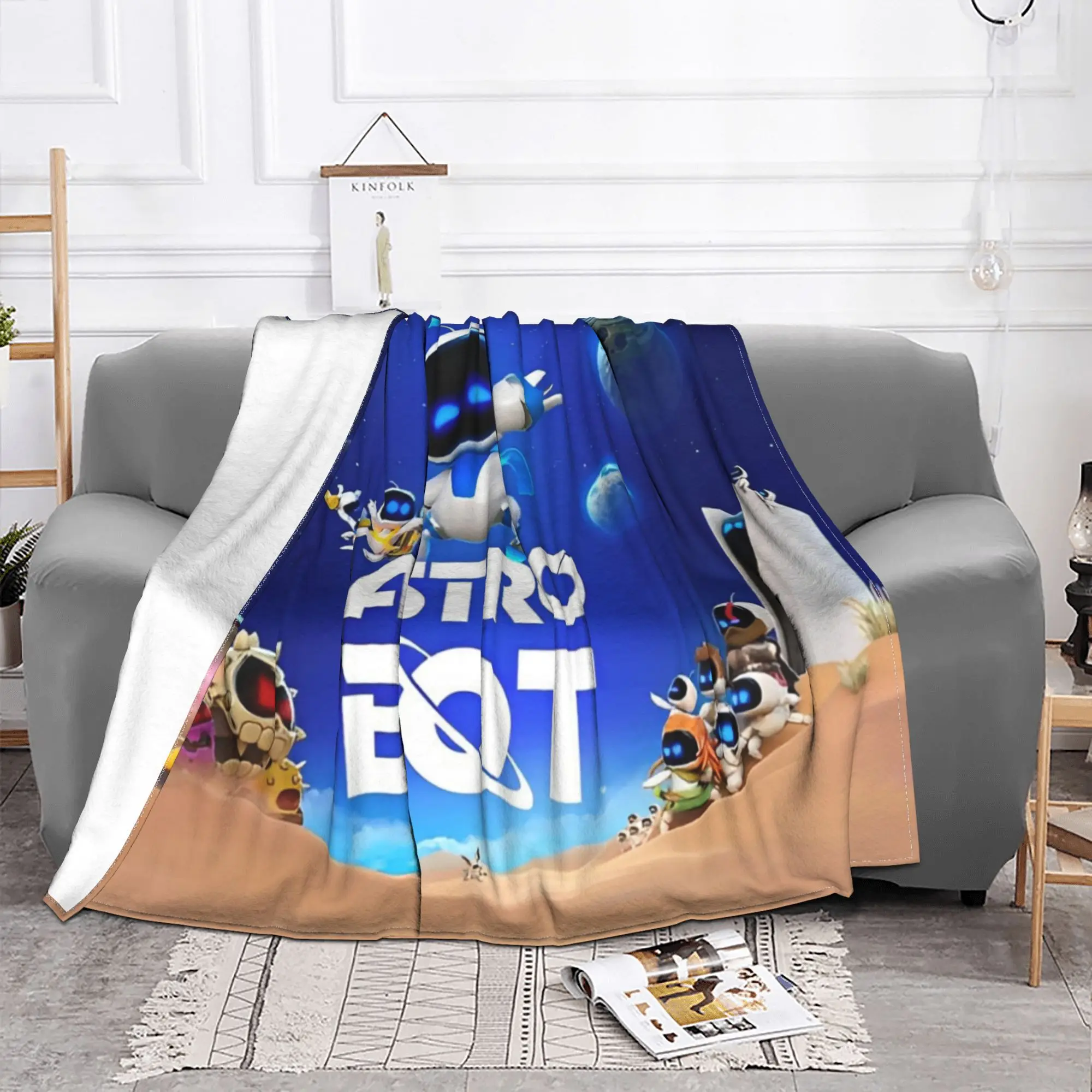 Astrobot Cartoon Game Flannel Blankets Astros Playroom Customized Throw Blanket for Home Hotel Sofa  200x150cm Rug Piece