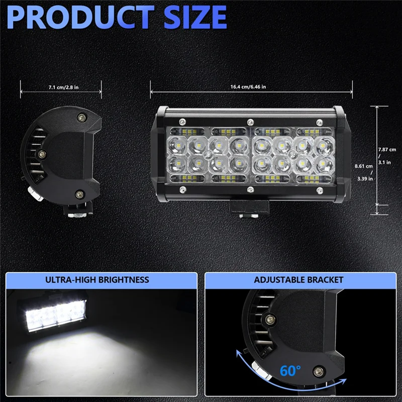 

A03E-7 Inch LED Light Bar, 120W 12000Lm LED Pod Lights Work Lights, Spot Flood Combo Off Road Light Pods Fog Lights 2PCS
