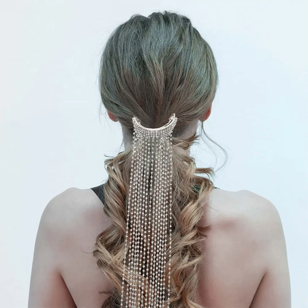 

2Pcs Hair Clips Rhinestone Tassel Pendant Headpiece Long Chain Hair Accessories for Women Bridal Party Night Club Styling