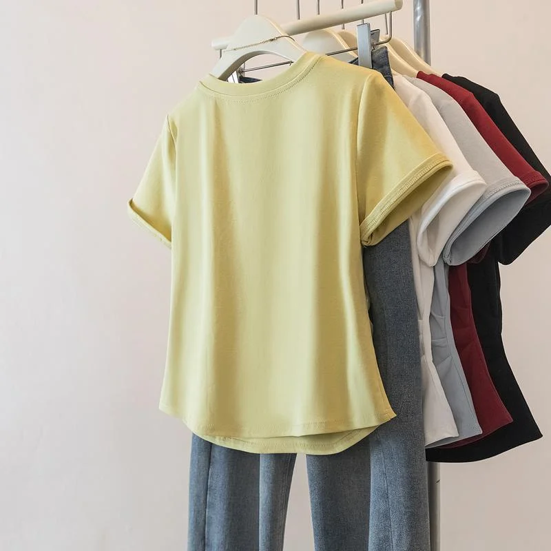 Summer Female V Neck Shirt Tops Coat Spring Ladies Large Size 4XL Loose Blouse French Women Short Sleeves Regular Shoulder T-shi - view 5