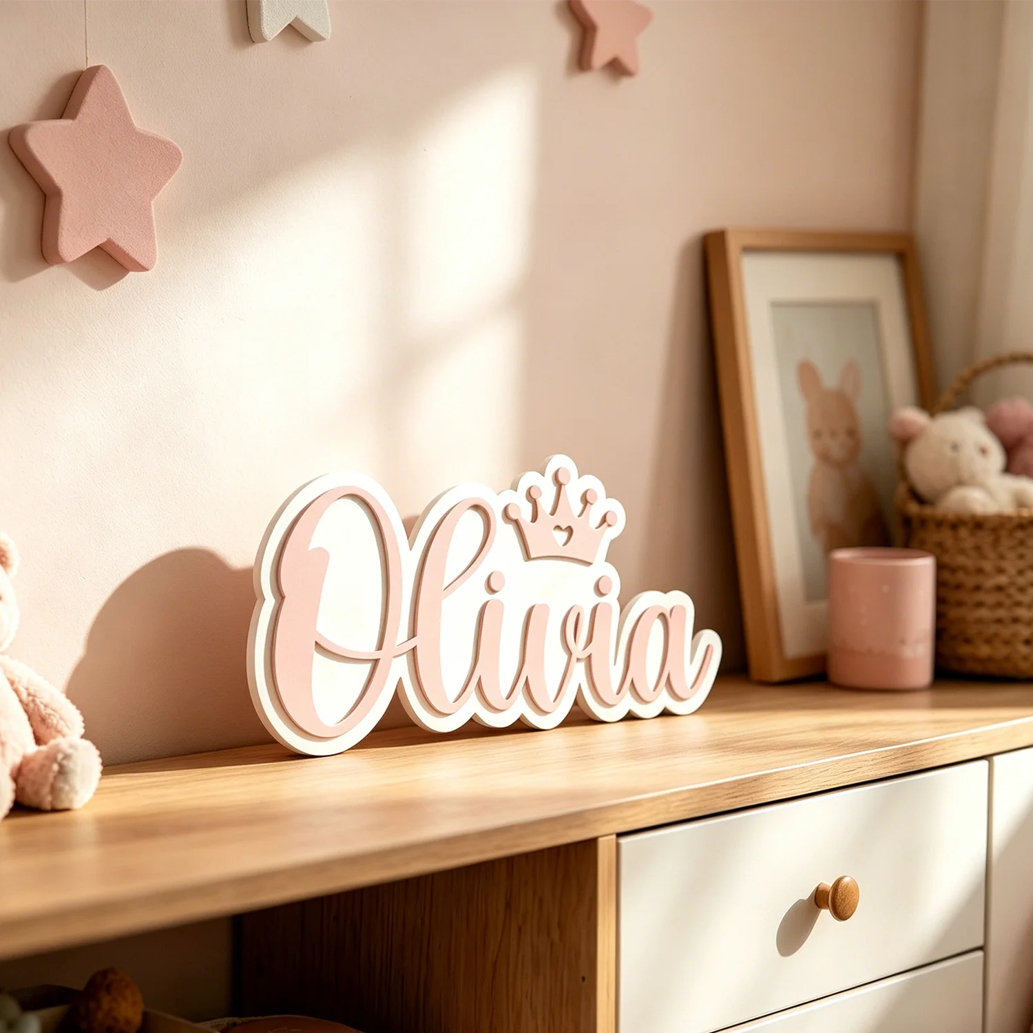 1pc Custom Crown Accent  Cursive Wooden Name Sign Personalized Wall Home Decor Plaque image 3