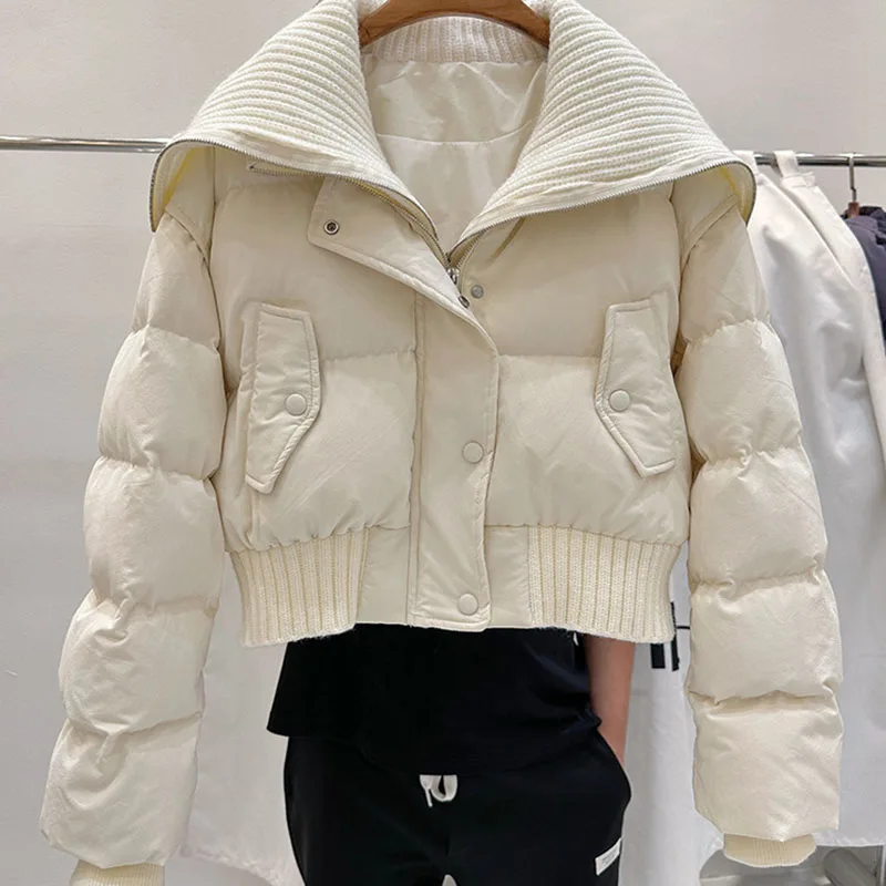 Winter Warm Knitted Lapel Casual Women Down Jacket 2024 New Fashion White Duck Down High Quality Short Women Down Jacket Top H73