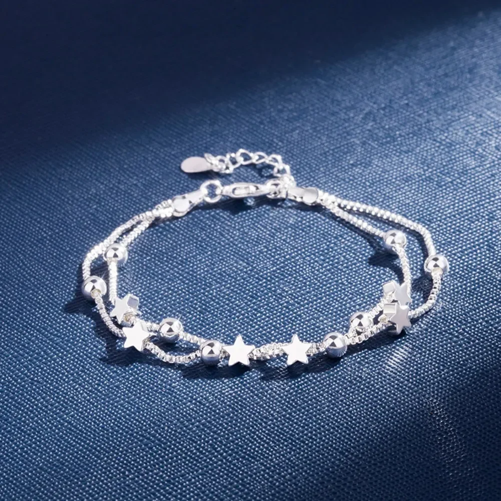 Fine Oryginalny luksusowy 925 sterling silver charm gwiazdy łańcuszek Bransoletki dla kobiet impreza Ślub zaręczyny Biżuteria prezenty 20cm — zdjęcie 3