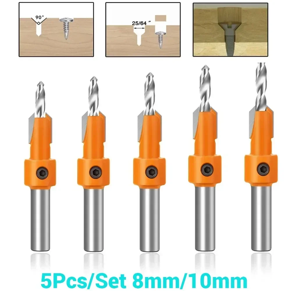 

5 шт./компл., набор сверл для раковины, 8 мм/10 мм, деревообрабатывающий фрезерный станок, экстрактор винтов из быстрорежущей стали, сверло по дереву, инструменты для отверстий