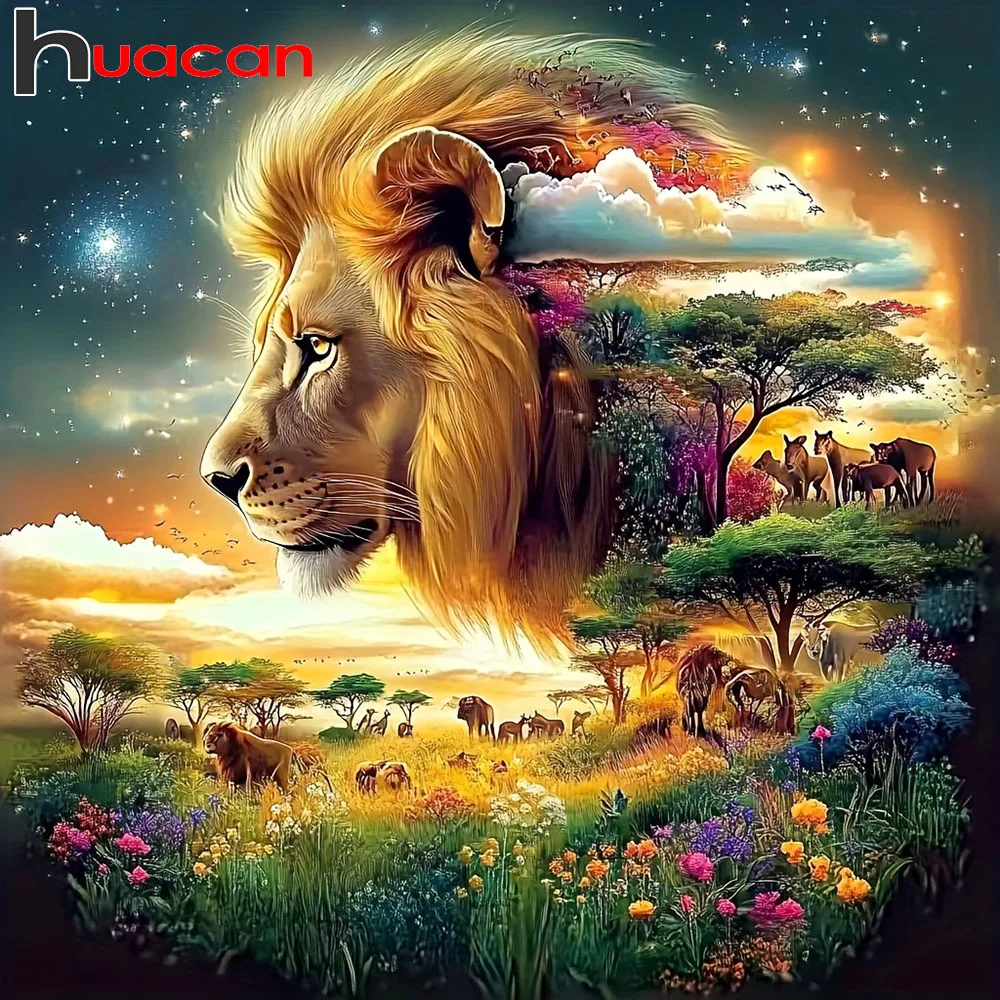 

Huacan 5D DIY Алмазная картина Лев Пейзаж Алмазная вышивка Животные Полные комплекты Новые поступления
