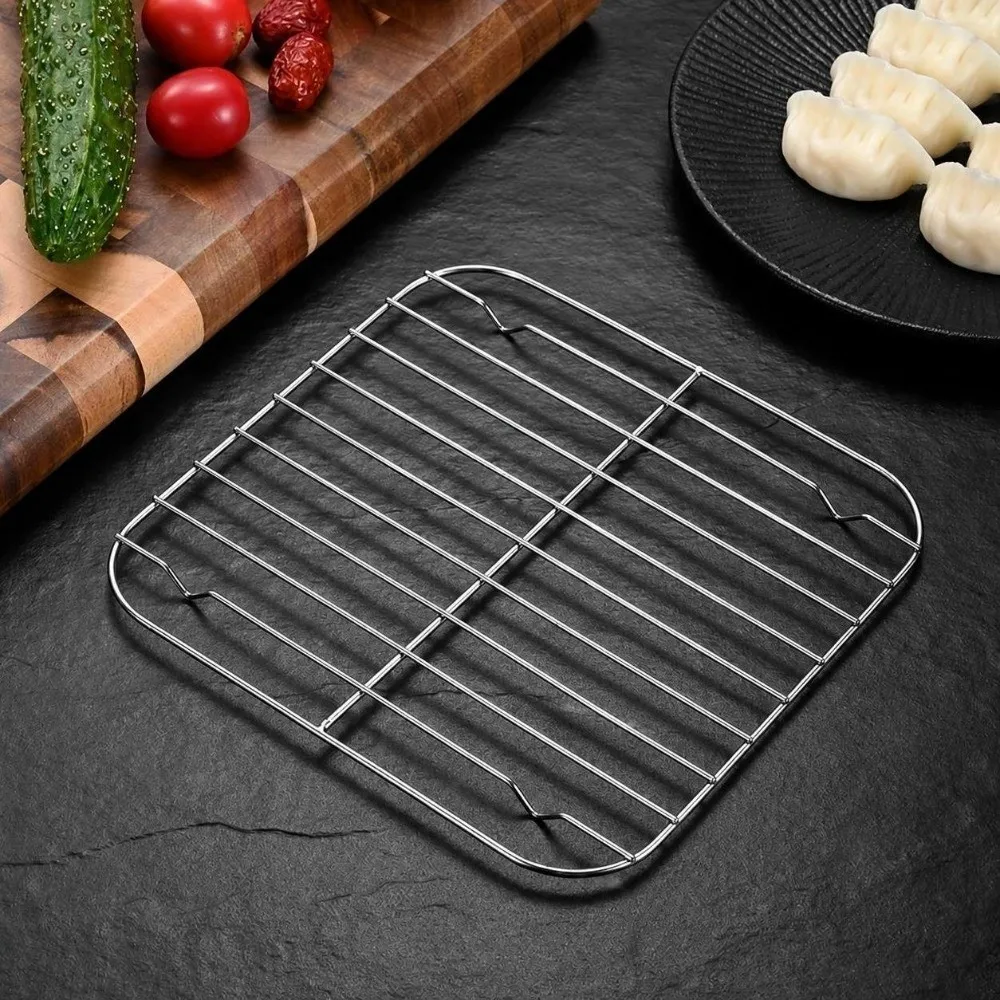 Portable 304 Stainless Steel Cooking Rack Square With Foot Grid Grill Thicken Cooling Rack Home Kitchen Oven Steamer Cooker