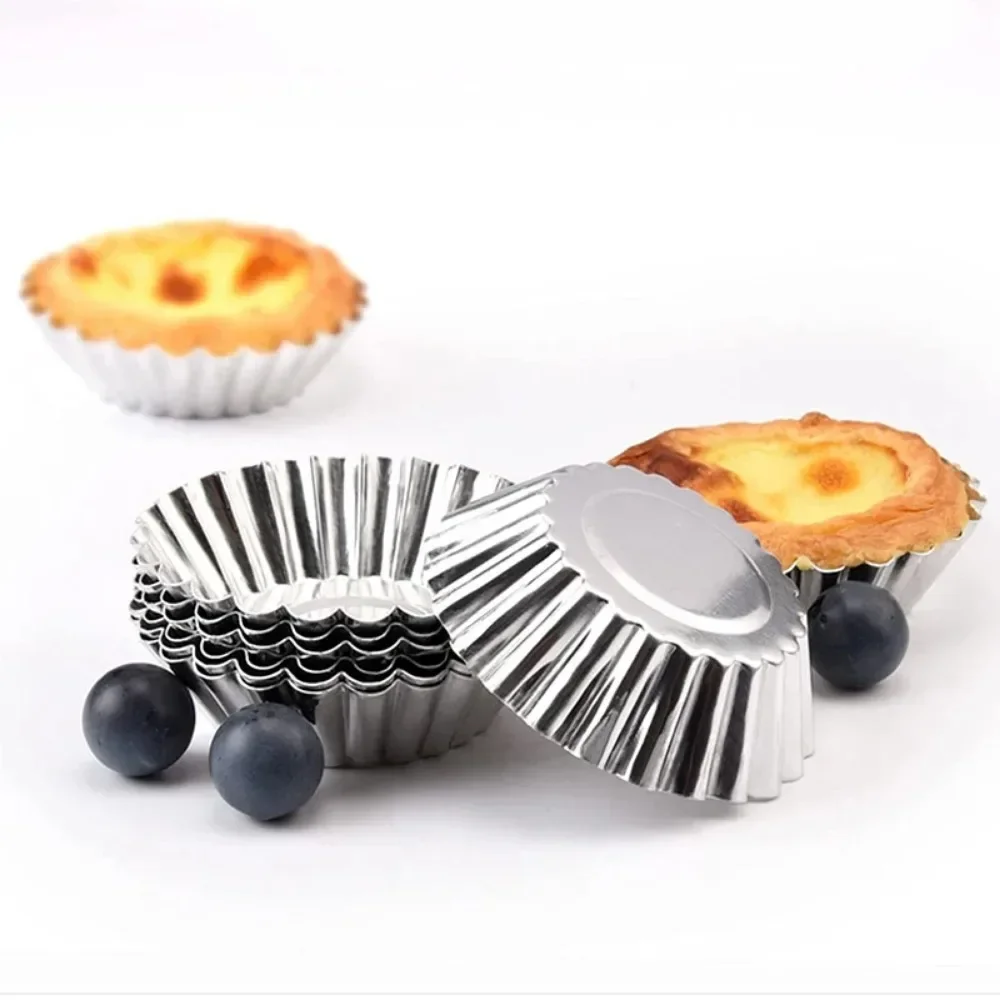 10 Pcs Reusable Stainless Steel Egg Tart Mold Stainless Steel Cupcake Egg Cookie Pudding Mold Astry Tools Baking Accessories