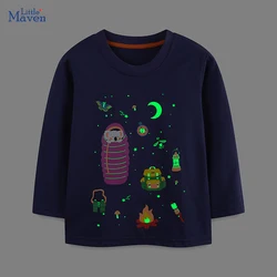 Little maven New Cartoon Luminous Camping Long Sleeves T-shirt Cotton Galaxy Child Tops Boys Halloween Noctilucent Kids Clothes