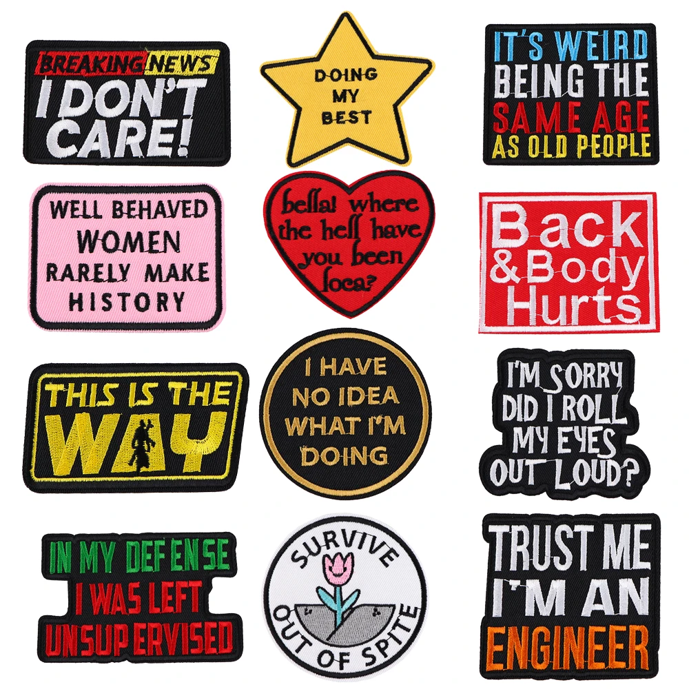 

Quotations Series Patches For Clothes DIY Embroidery Applique Fusible Letter Patch DIY Ironing Stickers Badge Accessories