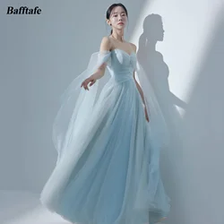 Customized Light Blue Tulle Korea Prom Party Dresses For Women Beaded Pleated Long Formal Event Special Occasion Evening Dress