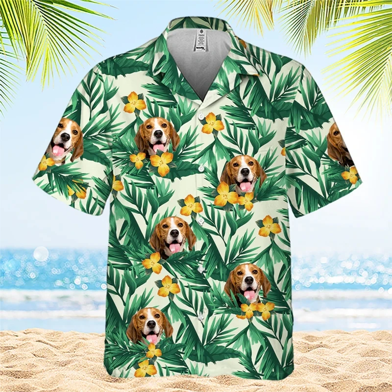 

Summer Fashion Mens Hawaiian Shirts Short Sleeve Button Animel Dog Printed Casual Beach Aloha Shirt Plus Size 6XL Hombre Ropa