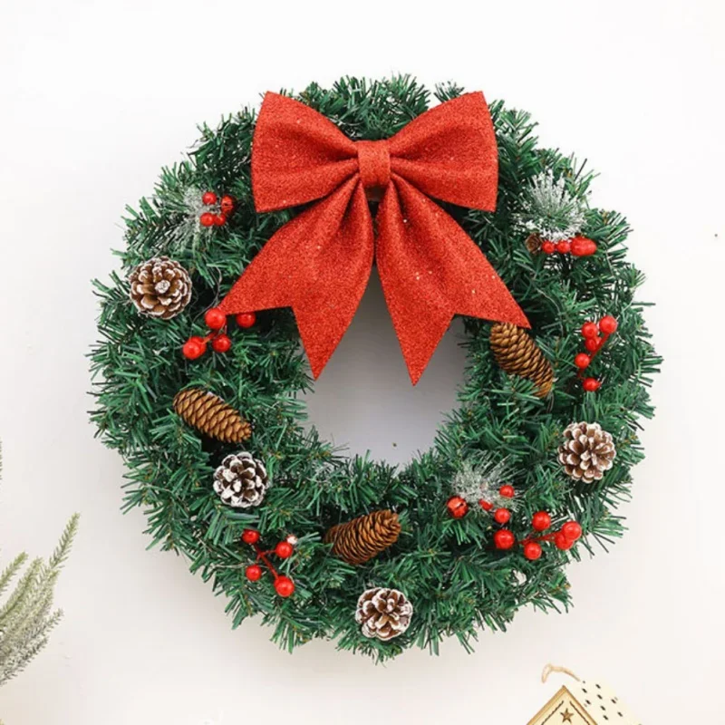 40/50/60cm Christmas Wreaths With Artificial Pine Cone Berries Bowknot Wreaths Xmas Tree DIY Garlands Vine Rings Xmas Wreaths