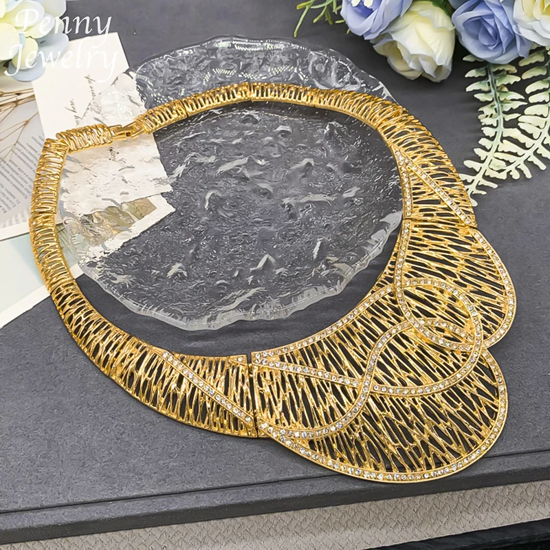 

Classic Original 18K Gold Plated Jewelry Set Women Vintage Necklace Choker Drop Earrings Bracelet Ring Bridal Wedding Party Gift