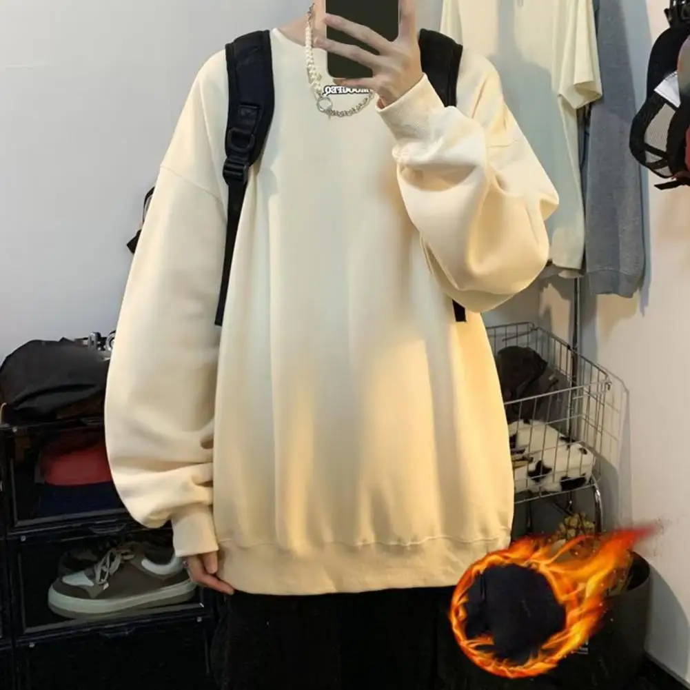 Round Neck Sweatshirt Men's Oversized Letter Print Sweatshirt with Elastic Cuff Mid Length Long Sleeve Pullover for Fall Winter