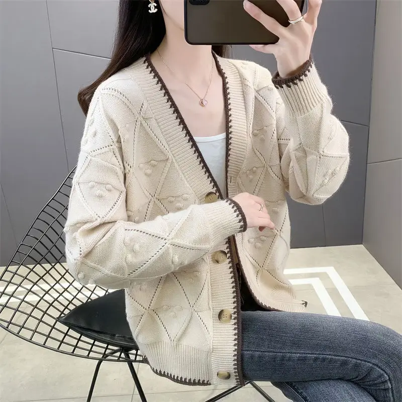 

Ladies Sweaters V-neck Knitted Top for Women Winter Button Cardigan Korean Style Thermal Blouse 2023 New Collection Warm in Cold