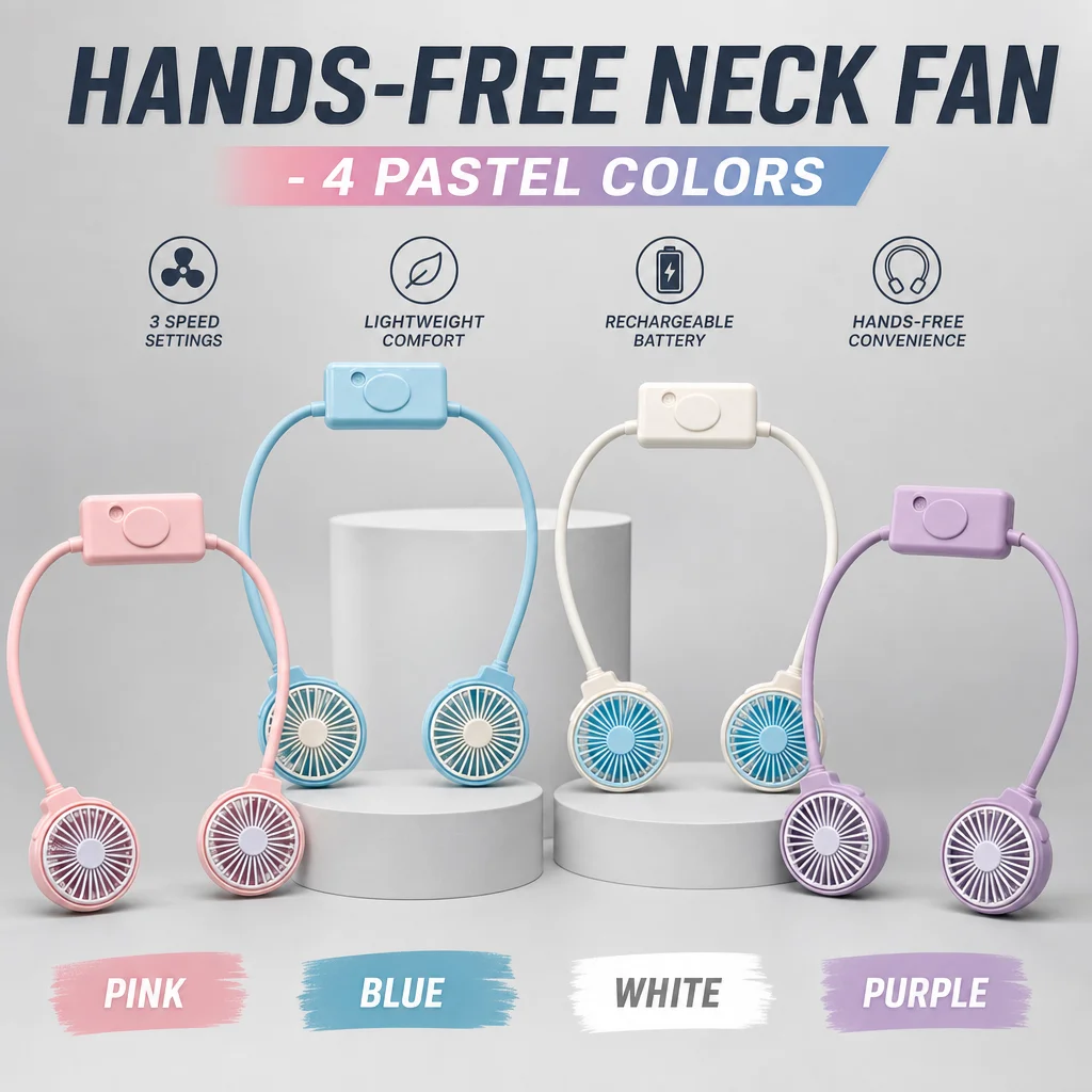 Hands Free Neck Fan Portable Wearable Fan USB Rechargeable 3 Speed Quiet Flexible Neckband Fan Sports